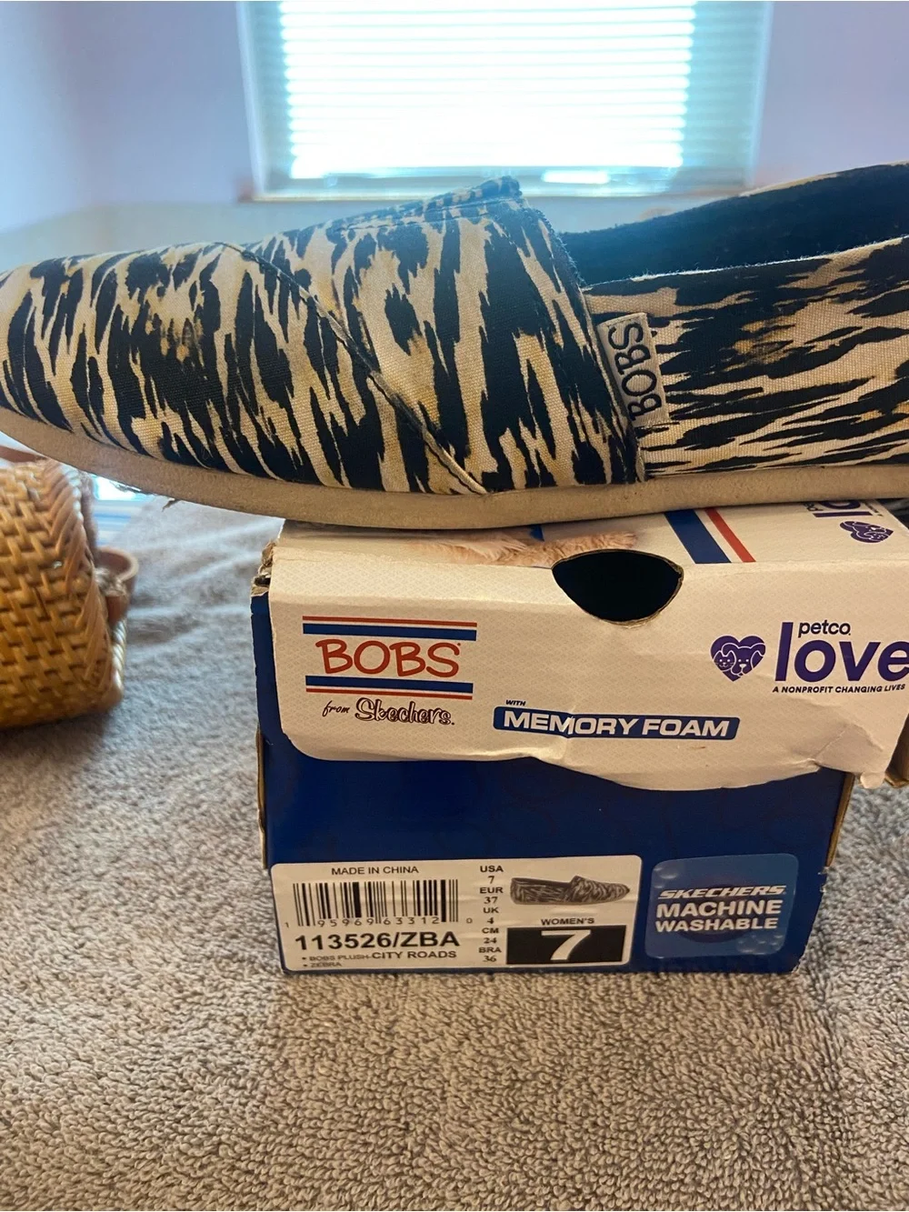 Skechers BOBS Black and Cream Animal Print Slip-Ons